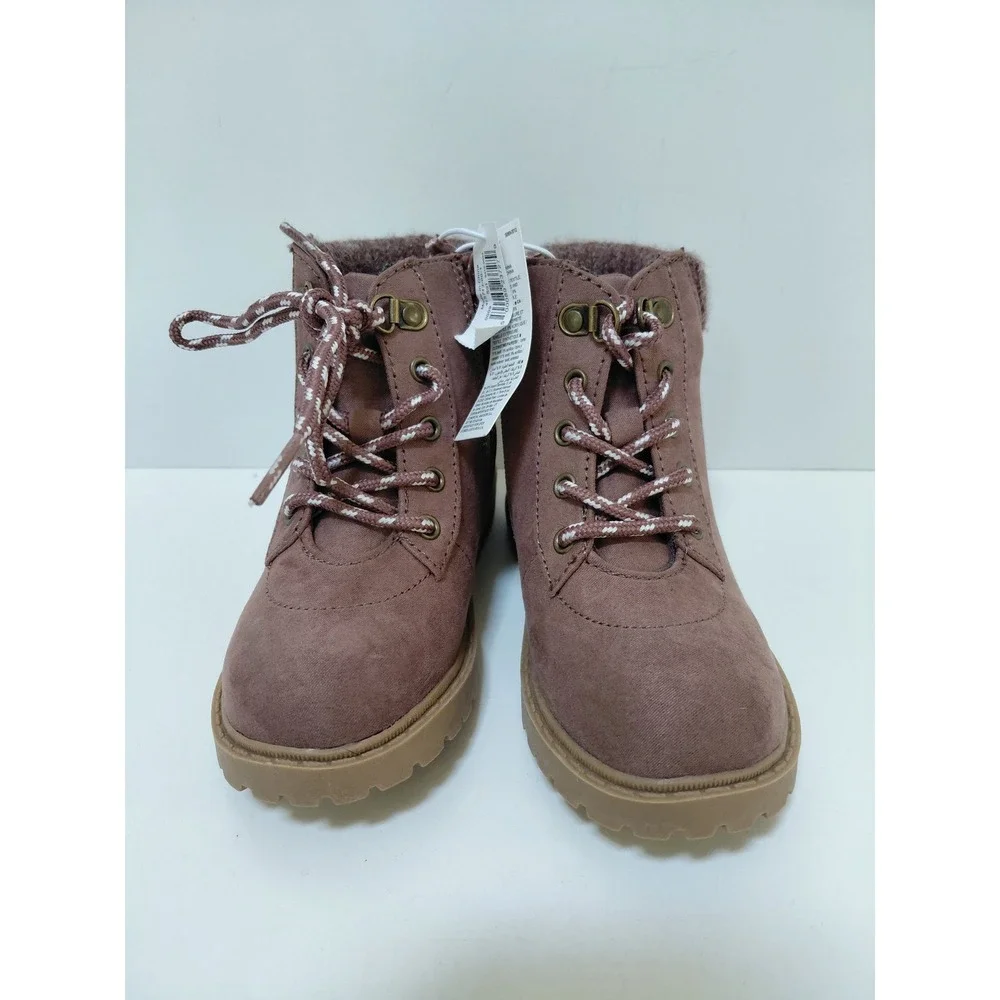 Old Navy Toddler‎ Brown Faux Suede Combat Boots Knit Collar Size 9